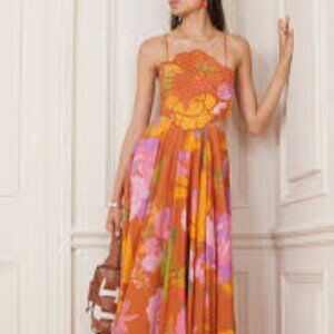 Farm Rio - cutout embroidered floral-print linen-blend maxi dress